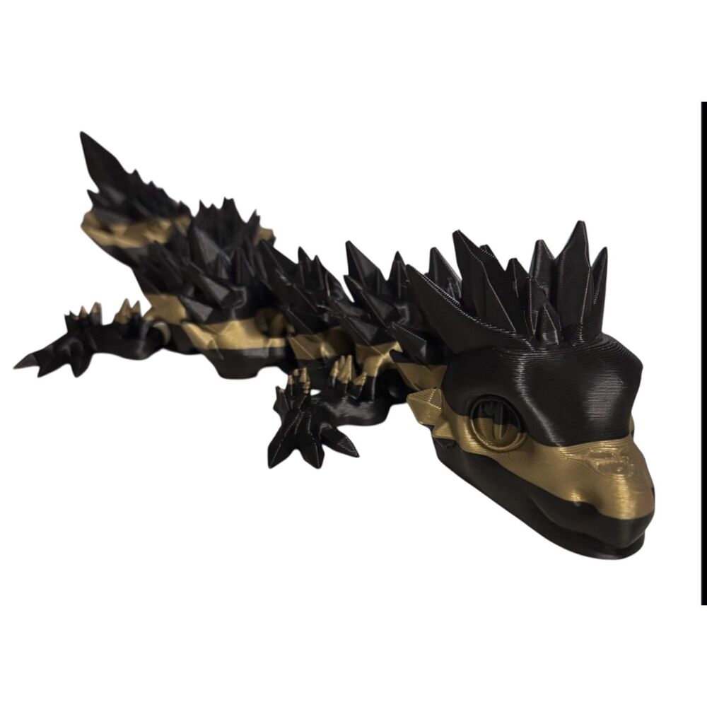 3D Printed - 11" Baby Crystal Dragon - Black / Bronze - #3019-0818